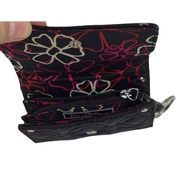 Vera Bradley Black Quilted Keychain Coin Purse Zippered Pocket 4 Compartments - Picture 6 of 7